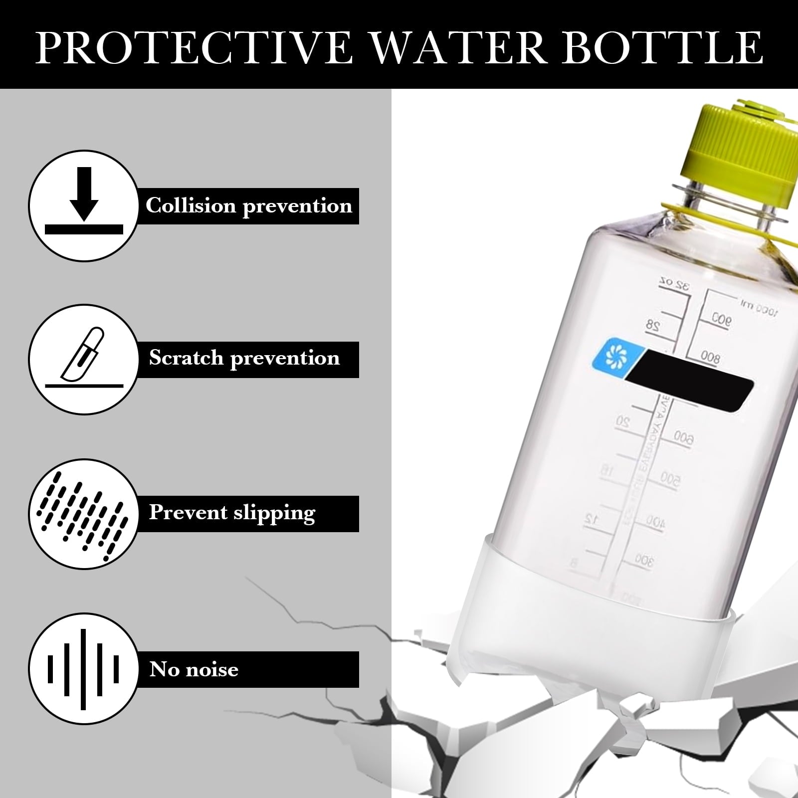 Linkidea 2 Pack Water Bottle Boot Compatible with Nalgene Sustain Wide Mouth 32oz/48oz, Narrow Mouth 32oz, Silicone Anti-Slip Bottle Bottom Bumper Protector (Clear White) - 8SDZ