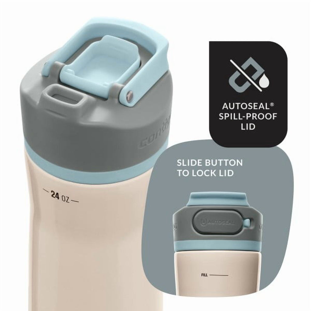 Contigo Clybourn Chill Stainless Steel FreeFlow Filter Water Bottle with AUTOSEAL, 24oz Salt - 6XU4