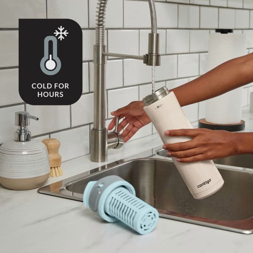 Contigo Clybourn Chill Stainless Steel FreeFlow Filter Water Bottle with AUTOSEAL, 24oz Salt - 6XU4