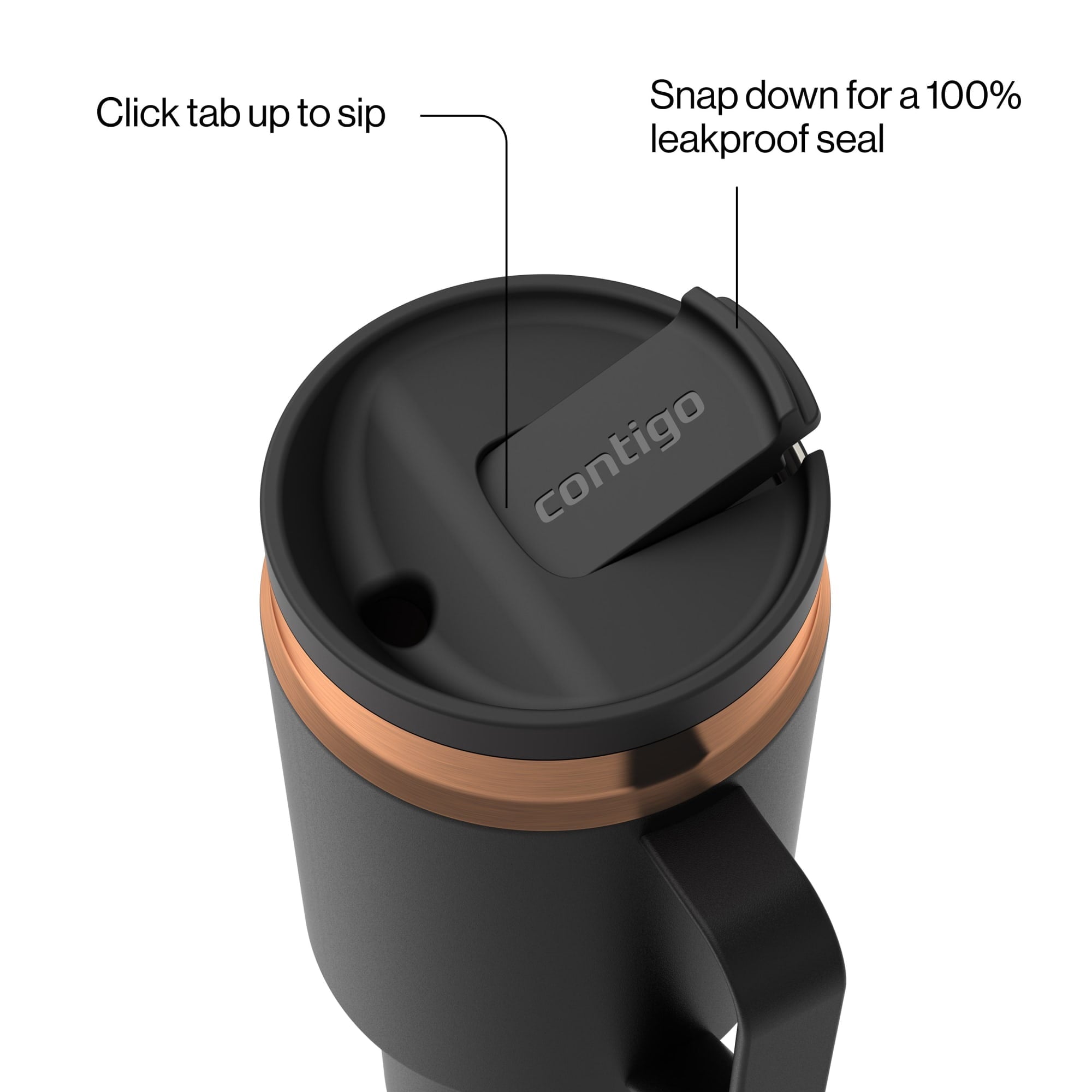 Contigo SnapSeal Leakproof Stainless Steel Reusable Water Bottle Tumbler with Side Handle, Black/Bronze, 30 oz - K4KT