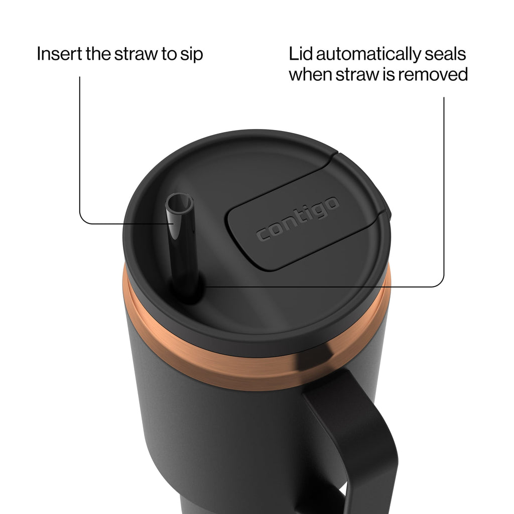 Contigo SnapSeal Leakproof Stainless Steel Reusable Water Bottle Tumbler with Side Handle, Black/Bronze, 30 oz - K4KT