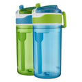 Contigo Kids 2-in-1 Snack Hero Tumbler Featuring 4oz Snack Holder Stacked on Top of 13oz Water Bottle - BPA Free, Durable Tritan w/Flexible Carry Handle &amp; Spill-Proof Valve, Green &amp; Blue – 2 Pack - 286D