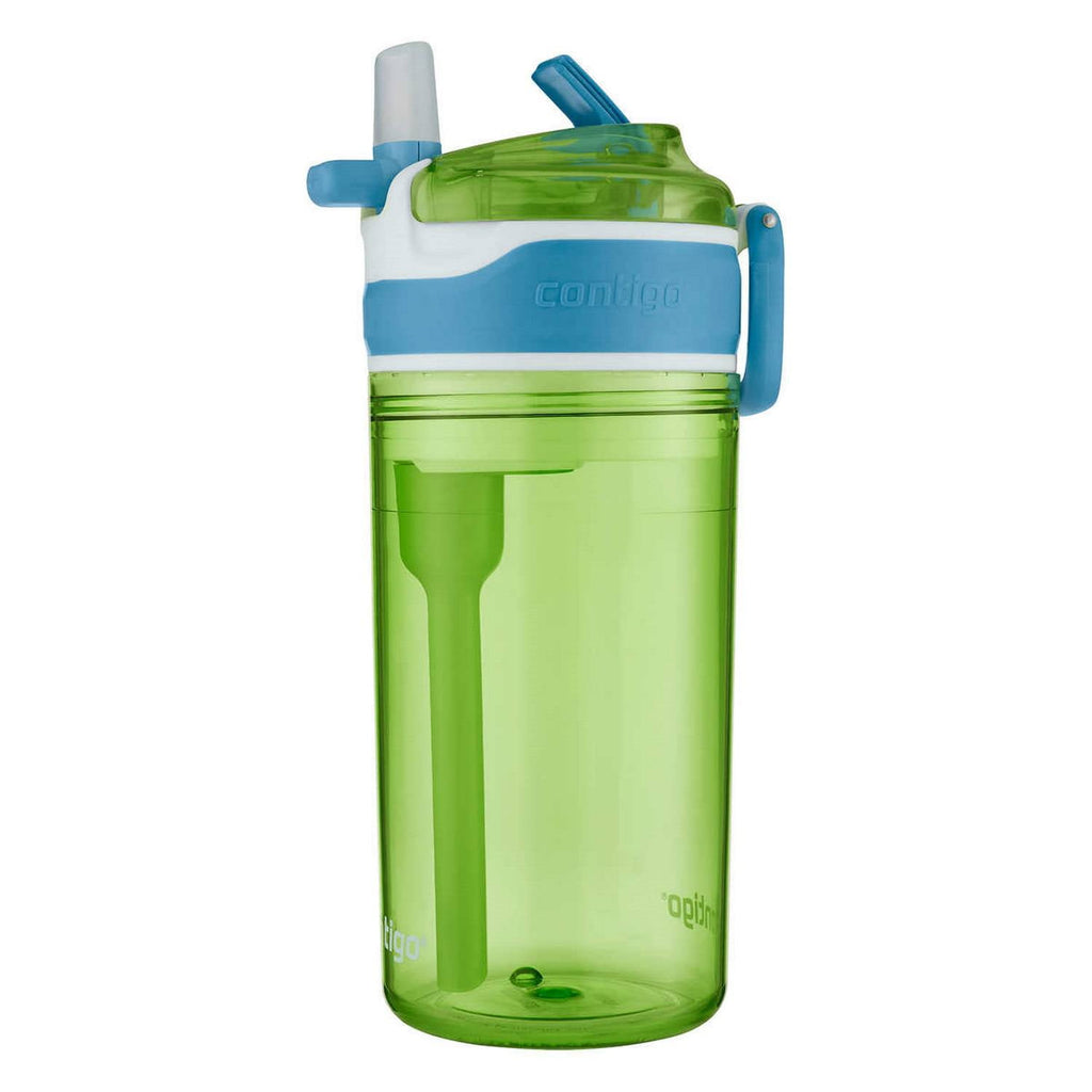 Contigo Kids 2-in-1 Snack Hero Tumbler Featuring 4oz Snack Holder Stacked on Top of 13oz Water Bottle - BPA Free, Durable Tritan w/Flexible Carry Handle &amp; Spill-Proof Valve, Green &amp; Blue – 2 Pack - 286D