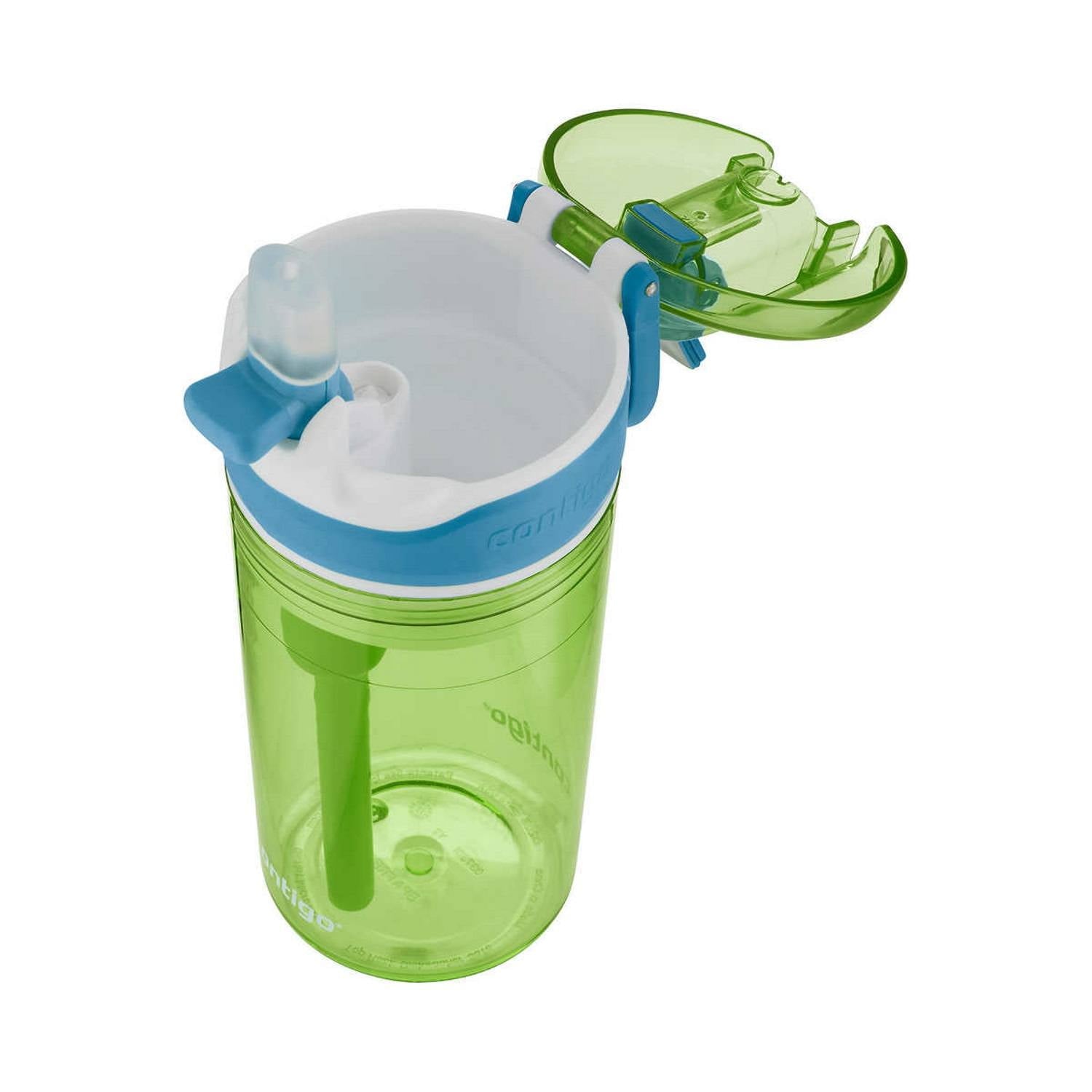 Contigo Kids 2-in-1 Snack Hero Tumbler Featuring 4oz Snack Holder Stacked on Top of 13oz Water Bottle - BPA Free, Durable Tritan w/Flexible Carry Handle &amp; Spill-Proof Valve, Green &amp; Blue – 2 Pack - 286D