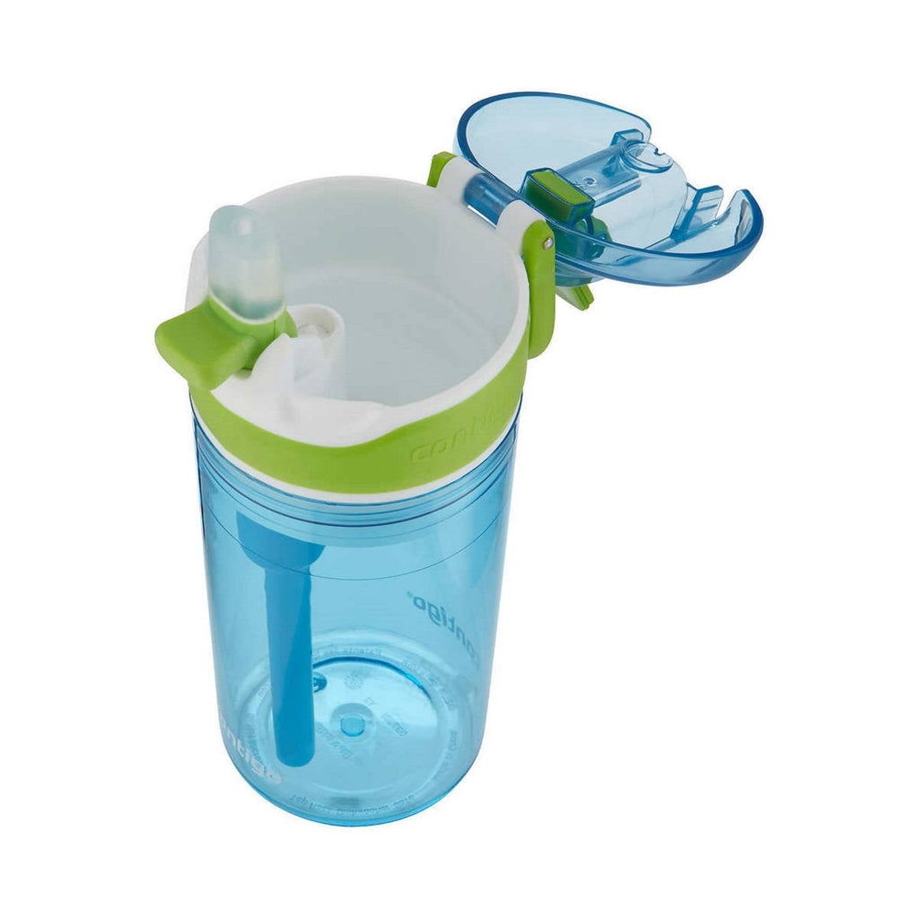 Contigo Kids 2-in-1 Snack Hero Tumbler Featuring 4oz Snack Holder Stacked on Top of 13oz Water Bottle - BPA Free, Durable Tritan w/Flexible Carry Handle &amp; Spill-Proof Valve, Green &amp; Blue – 2 Pack - 286D