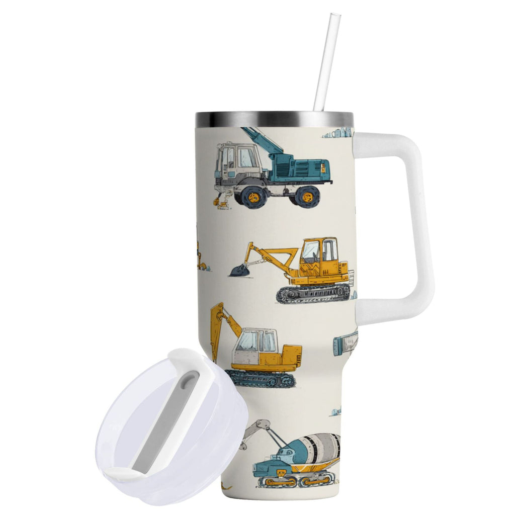 30 oz Insulated Stainless Steel Tumbler Double Wall Stainless Steel Tumbler with 2-Way Drinking Engineering Vehicle Pattern - VZVR
