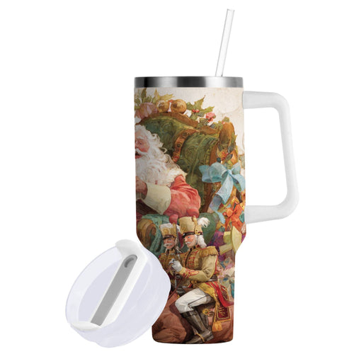 30 oz Insulated Stainless Steel Tumbler Double Wall Stainless Steel Tumbler with 2-Way Drinking Santa Claus Sitting in Chair - EC23