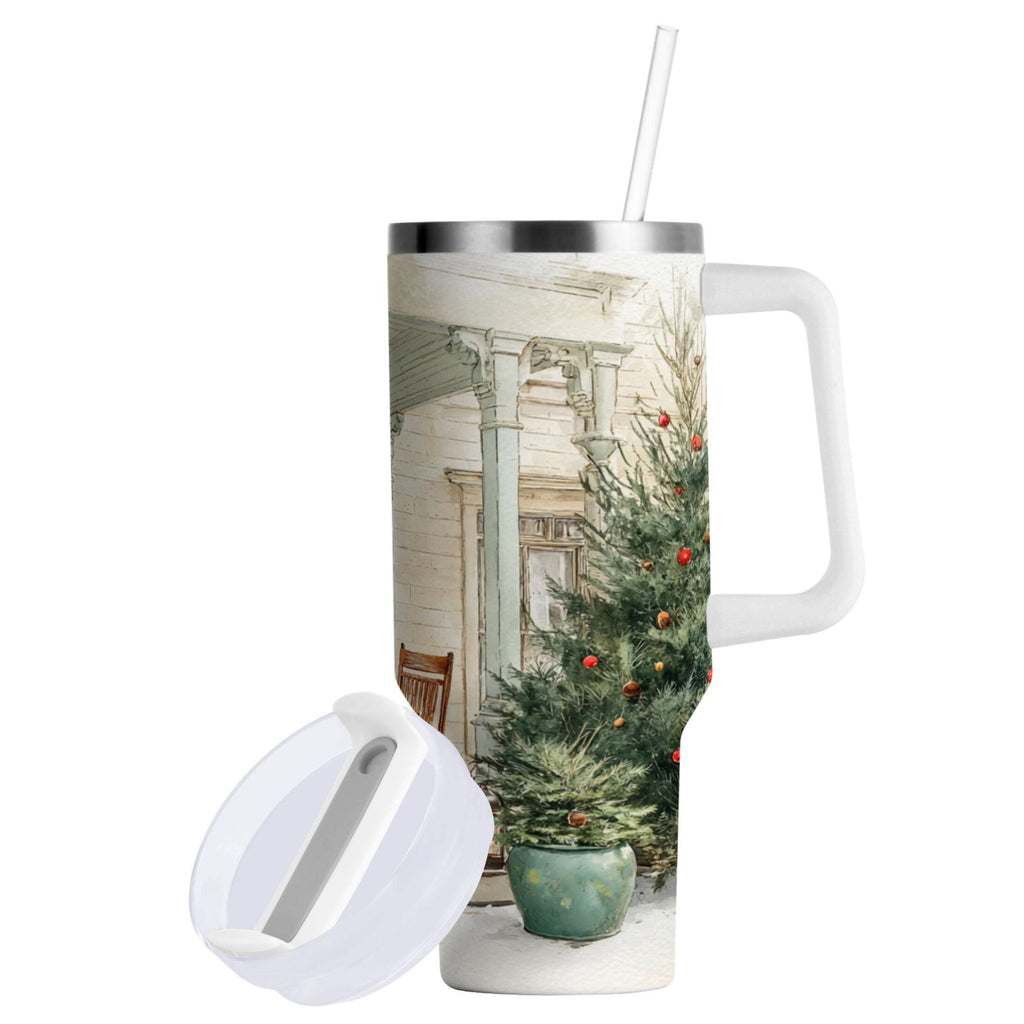 30 oz Insulated Stainless Steel Tumbler Double Wall Stainless Steel Tumbler with 2-Way Drinking Charming Christmas Doorway - 3D2B