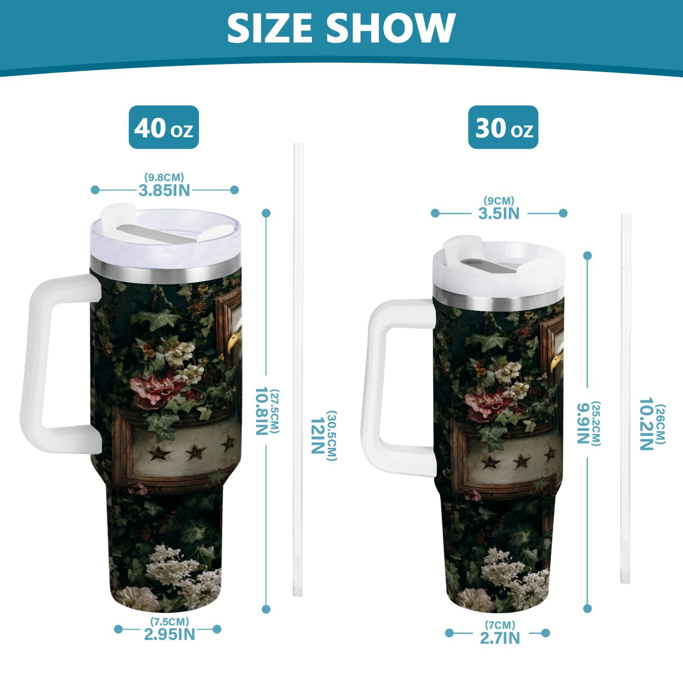 30 oz Insulated Stainless Steel Tumbler Double Wall Stainless Steel Tumbler with 2-Way Drinking Wreath and Bald Eagle - NZSZ