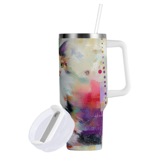 30 oz Insulated Stainless Steel Tumbler Double Wall Stainless Steel Tumbler with 2-Way Drinking Charming Hairy Cat - XXPK