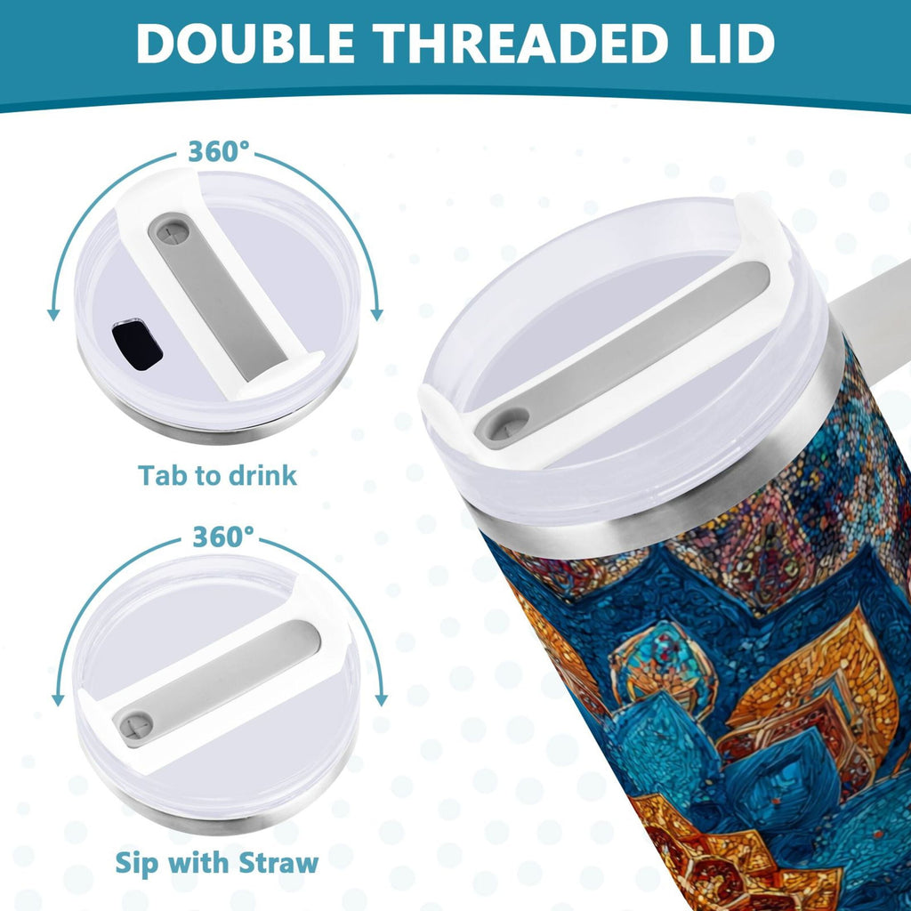 40 oz Insulated Stainless Steel Tumbler Double Wall Stainless Steel Tumbler with 2-Way Drinking Intricate Geometric Shapes - KF7B