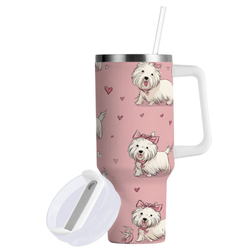 30 oz Insulated Stainless Steel Tumbler Double Wall Stainless Steel Tumbler with 2-Way Drinking Dogs Wearing Bows - MPGK