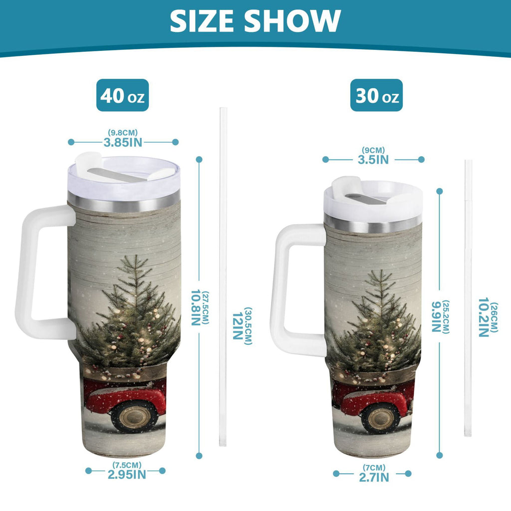 40 oz Insulated Stainless Steel Tumbler Double Wall Stainless Steel Tumbler with 2-Way Drinking Vintage Red Truck - RHPN