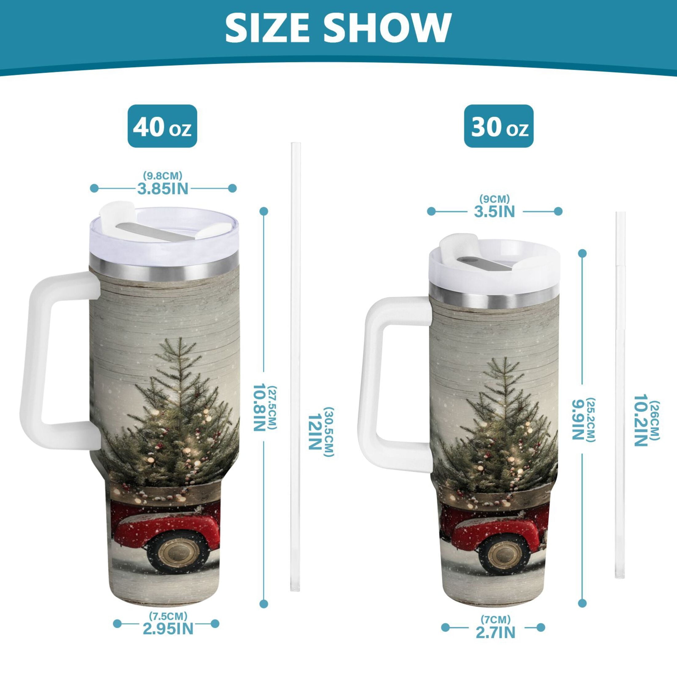 40 oz Insulated Stainless Steel Tumbler Double Wall Stainless Steel Tumbler with 2-Way Drinking Vintage Red Truck - RHPN