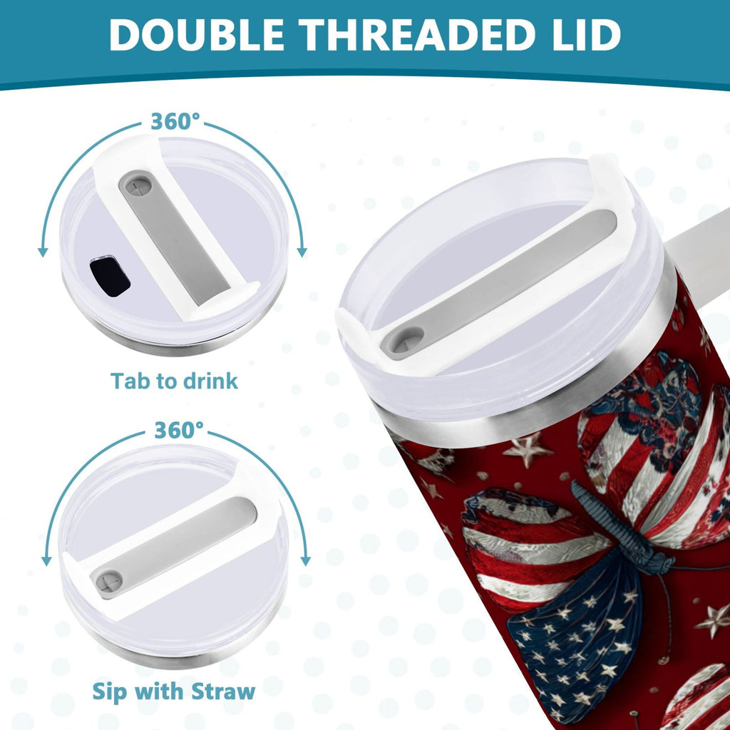 40 oz Insulated Stainless Steel Tumbler Double Wall Stainless Steel Tumbler with 2-Way Drinking Butterfly with National Flag - P7G7