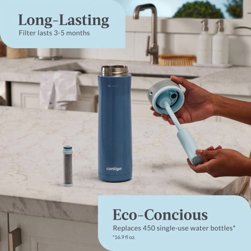 Contigo 24 oz. Wells Chill Stainless Steel Filter Bottle w/ Filters - Dark Ice - 6FAB