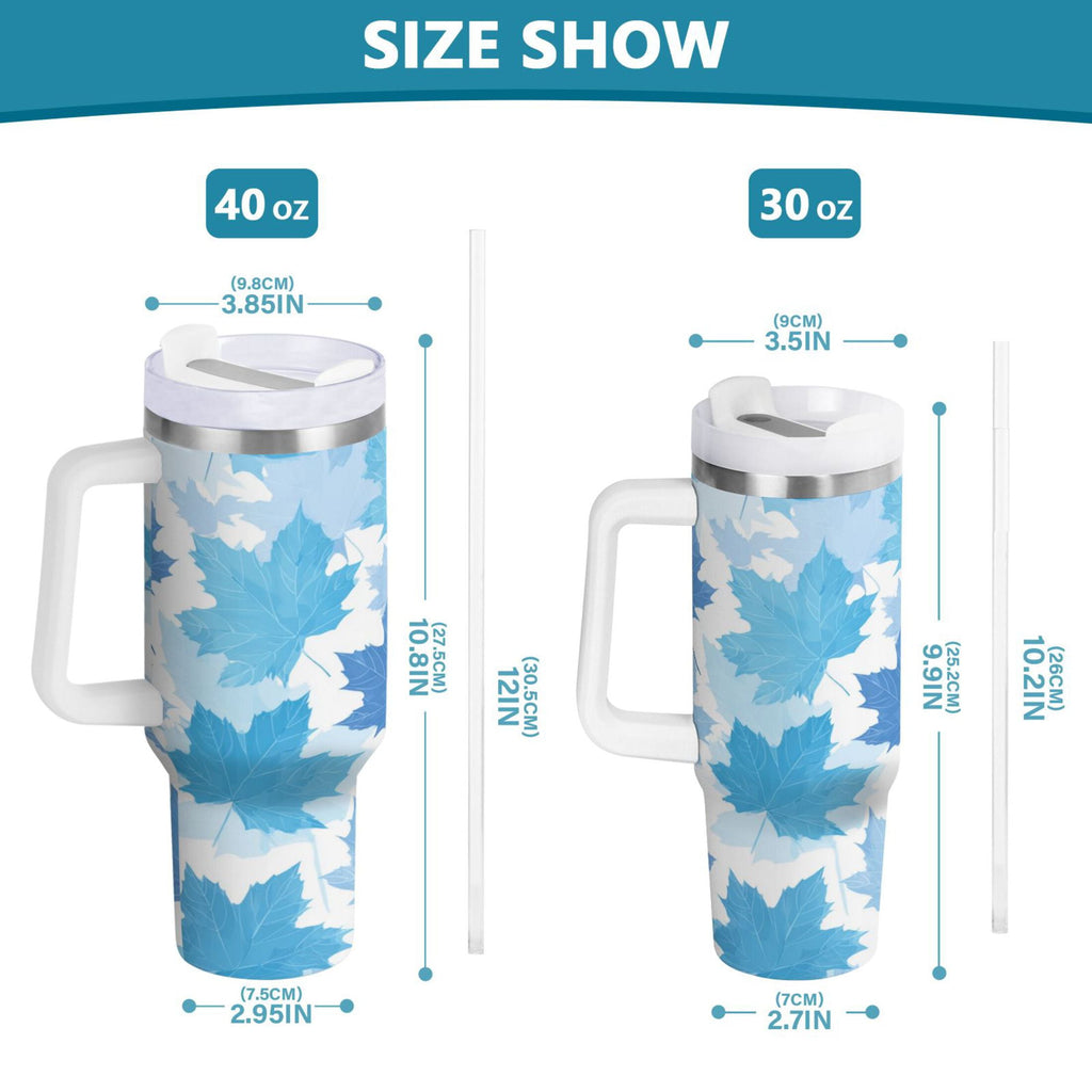 30 oz Insulated Stainless Steel Tumbler Double Wall Stainless Steel Tumbler with 2-Way Drinking Light Blue Maple Leaves - N8RQ
