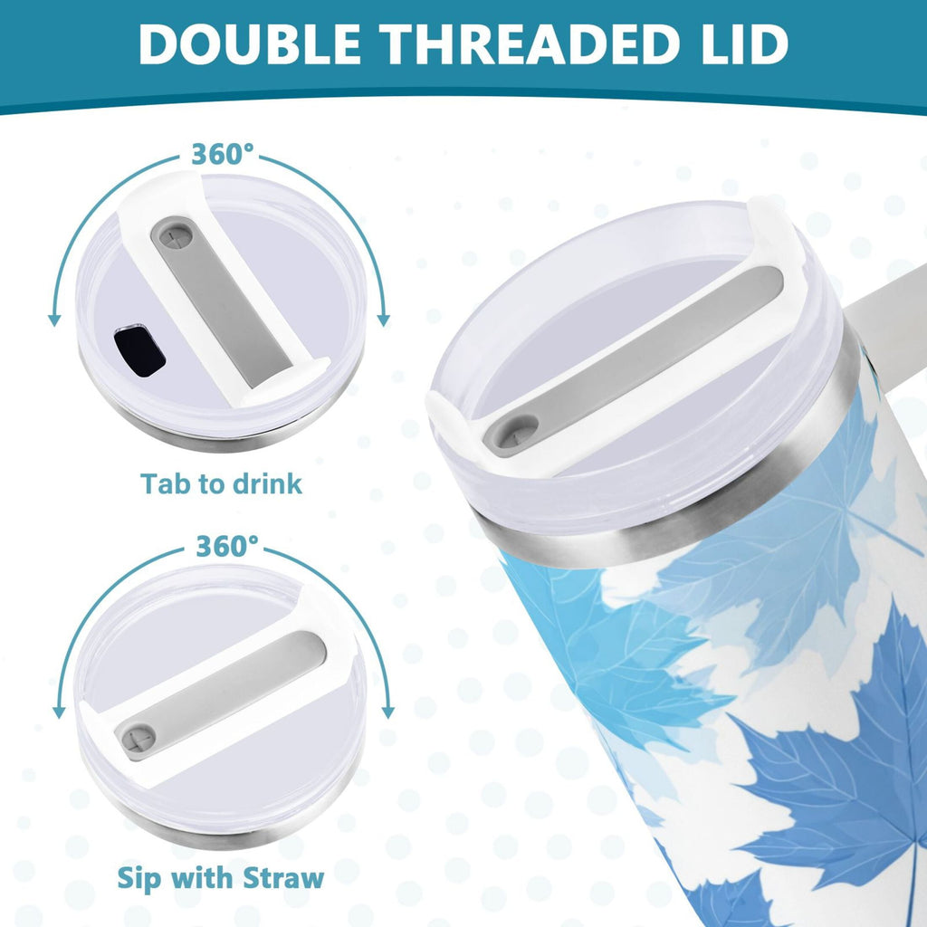 30 oz Insulated Stainless Steel Tumbler Double Wall Stainless Steel Tumbler with 2-Way Drinking Light Blue Maple Leaves - N8RQ