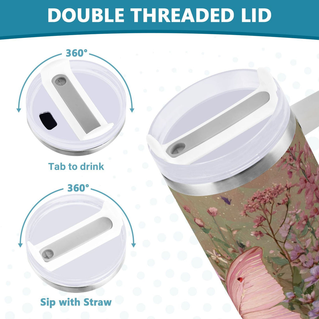 30 oz Insulated Stainless Steel Tumbler Double Wall Stainless Steel Tumbler with 2-Way Drinking Delicate Butterfly - A5SF