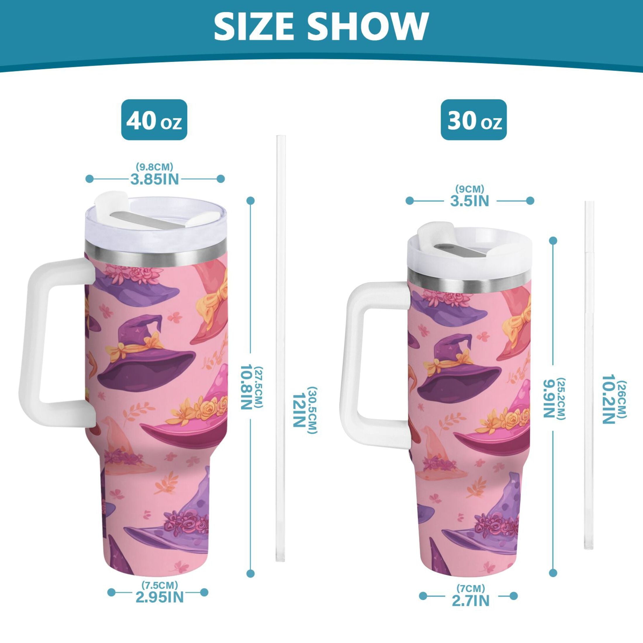 30 oz Insulated Stainless Steel Tumbler Double Wall Stainless Steel Tumbler with 2-Way Drinking Colorful Hat Pattern - DY8G