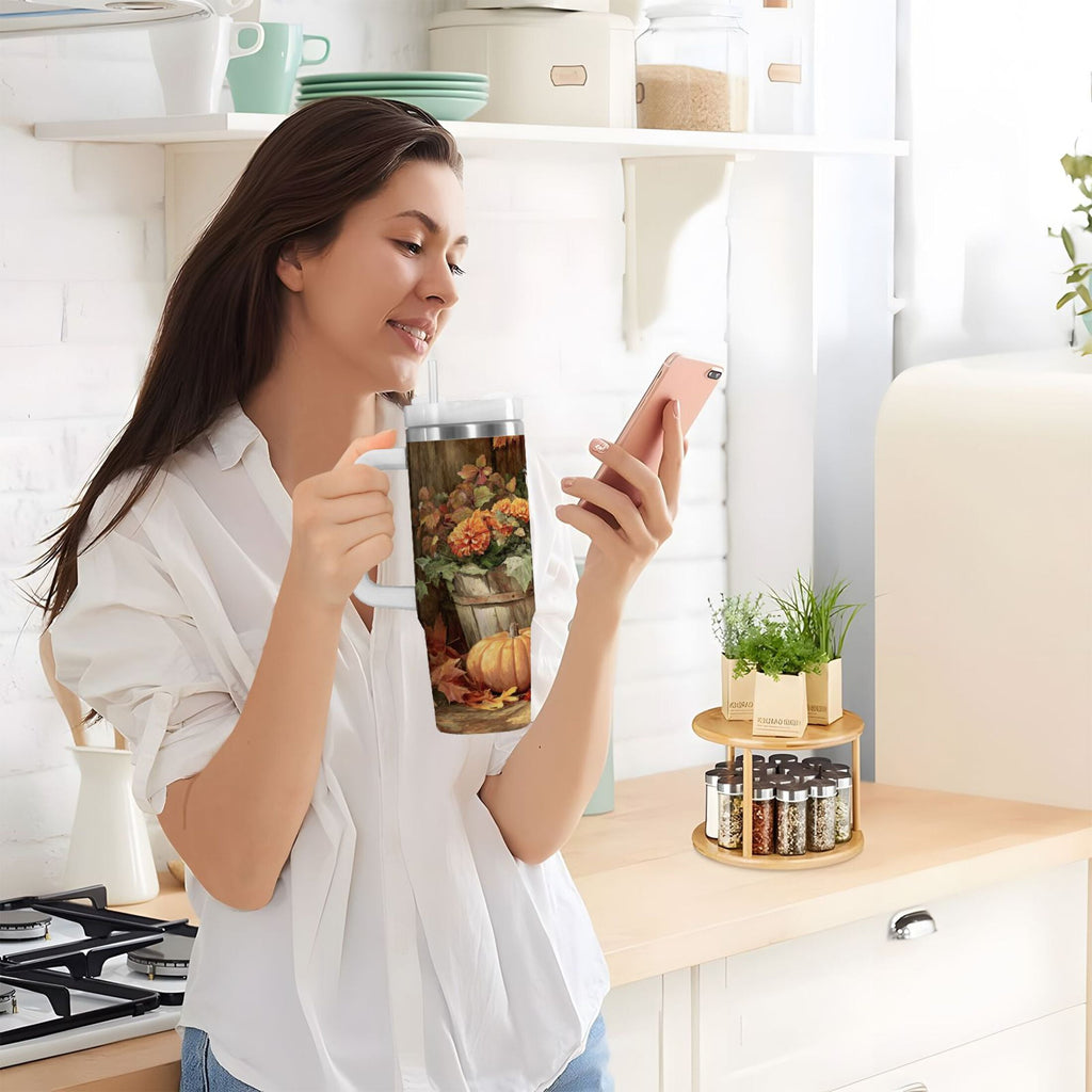 30 oz Insulated Stainless Steel Tumbler Double Wall Stainless Steel Tumbler with 2-Way Drinking Beautiful Fall Scene - J5KD