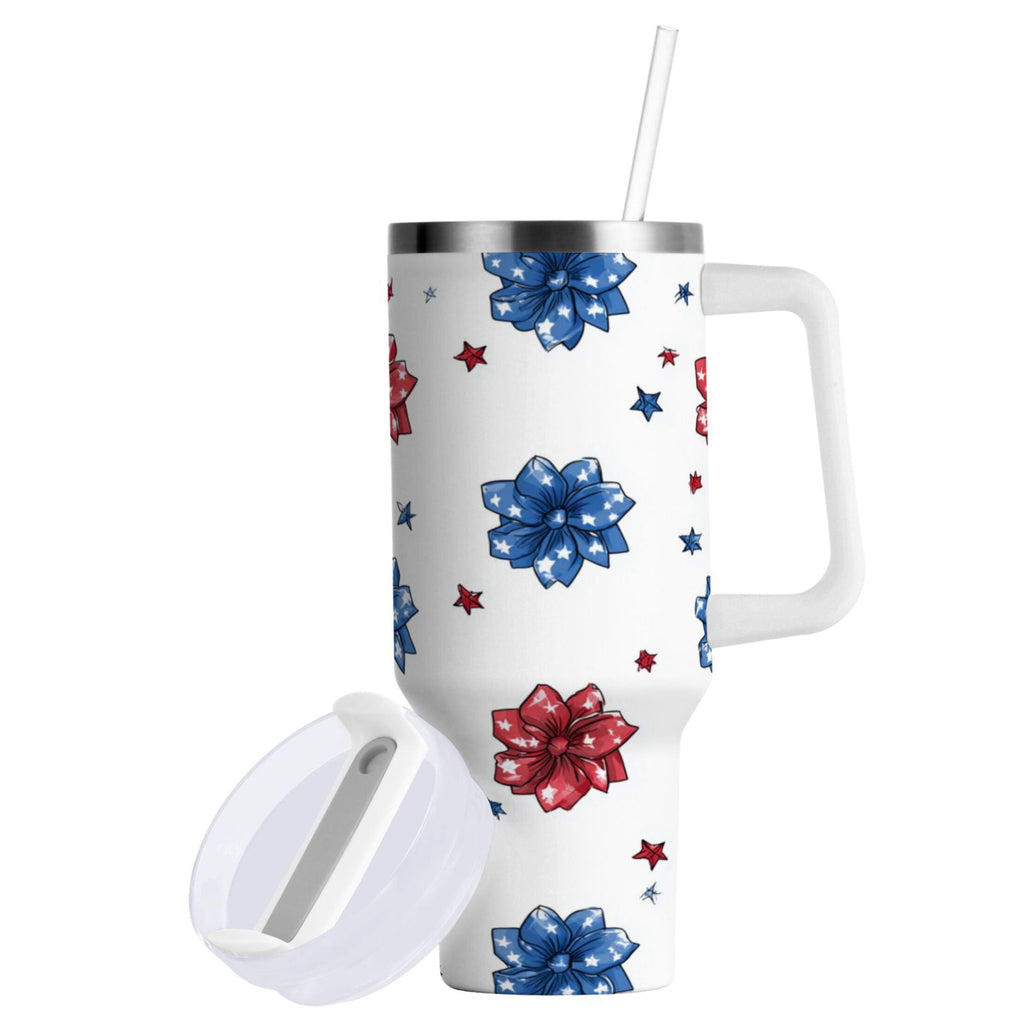 40 oz Insulated Stainless Steel Tumbler Double Wall Stainless Steel Tumbler with 2-Way Drinking Stars and Stripes Puttern Flower - TE8L