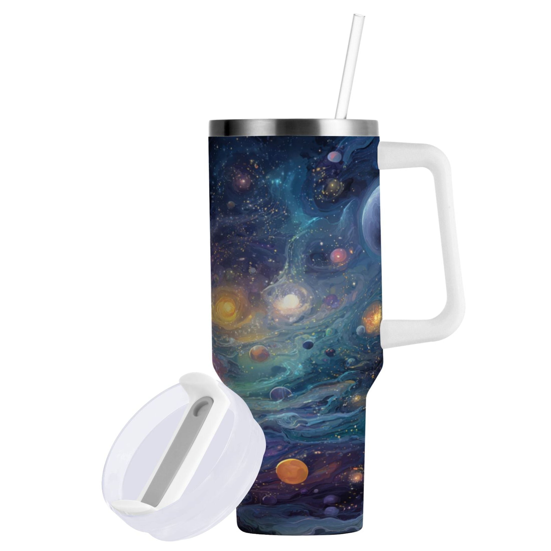 30 oz Insulated Stainless Steel Tumbler Double Wall Stainless Steel Tumbler with 2-Way Drinking Vibrant and Colorful Universe - A4XR