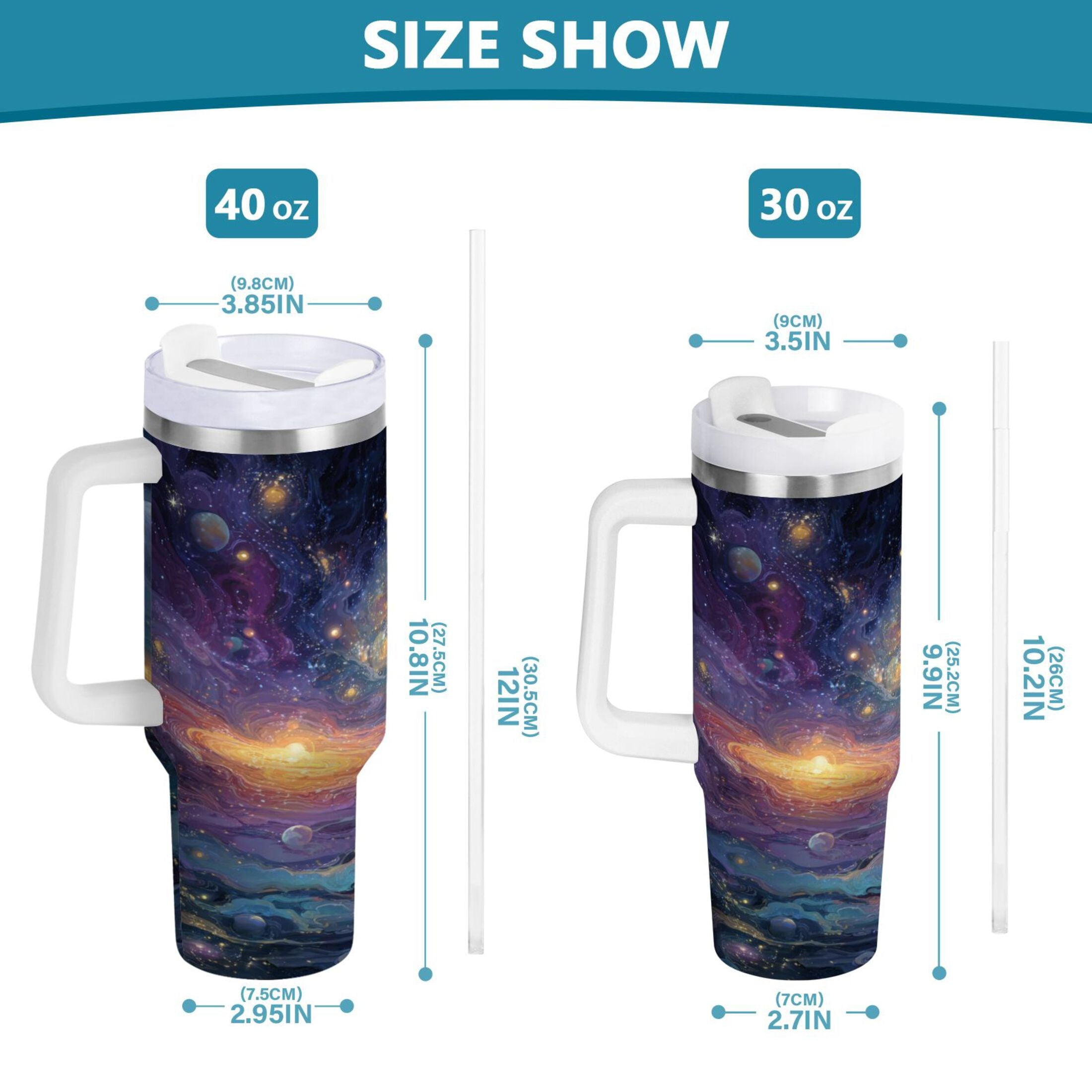 30 oz Insulated Stainless Steel Tumbler Double Wall Stainless Steel Tumbler with 2-Way Drinking Vibrant and Colorful Universe - A4XR