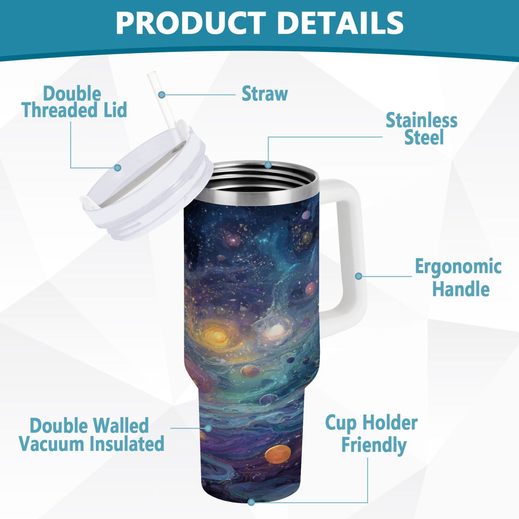 30 oz Insulated Stainless Steel Tumbler Double Wall Stainless Steel Tumbler with 2-Way Drinking Vibrant and Colorful Universe - A4XR
