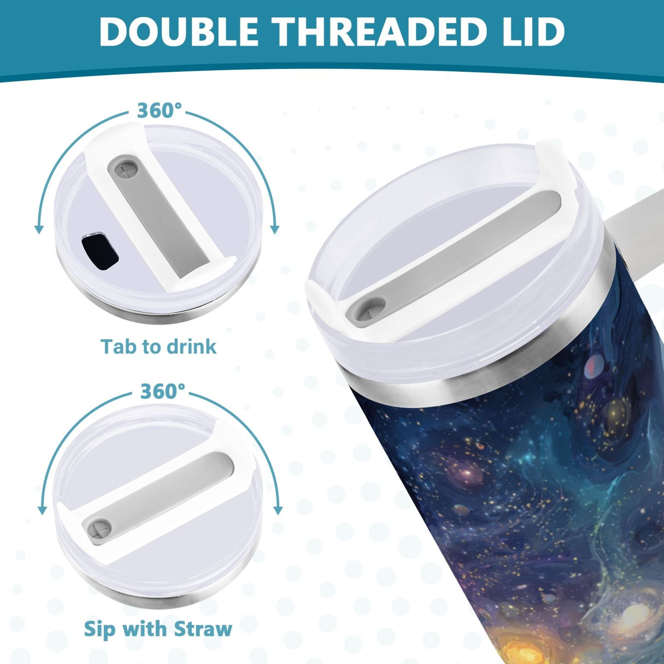 30 oz Insulated Stainless Steel Tumbler Double Wall Stainless Steel Tumbler with 2-Way Drinking Vibrant and Colorful Universe - A4XR