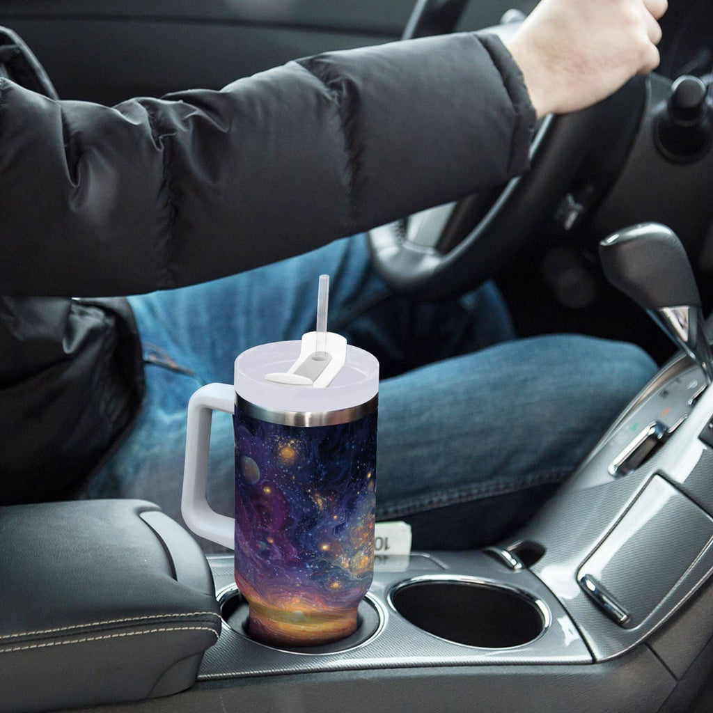 30 oz Insulated Stainless Steel Tumbler Double Wall Stainless Steel Tumbler with 2-Way Drinking Vibrant and Colorful Universe - A4XR