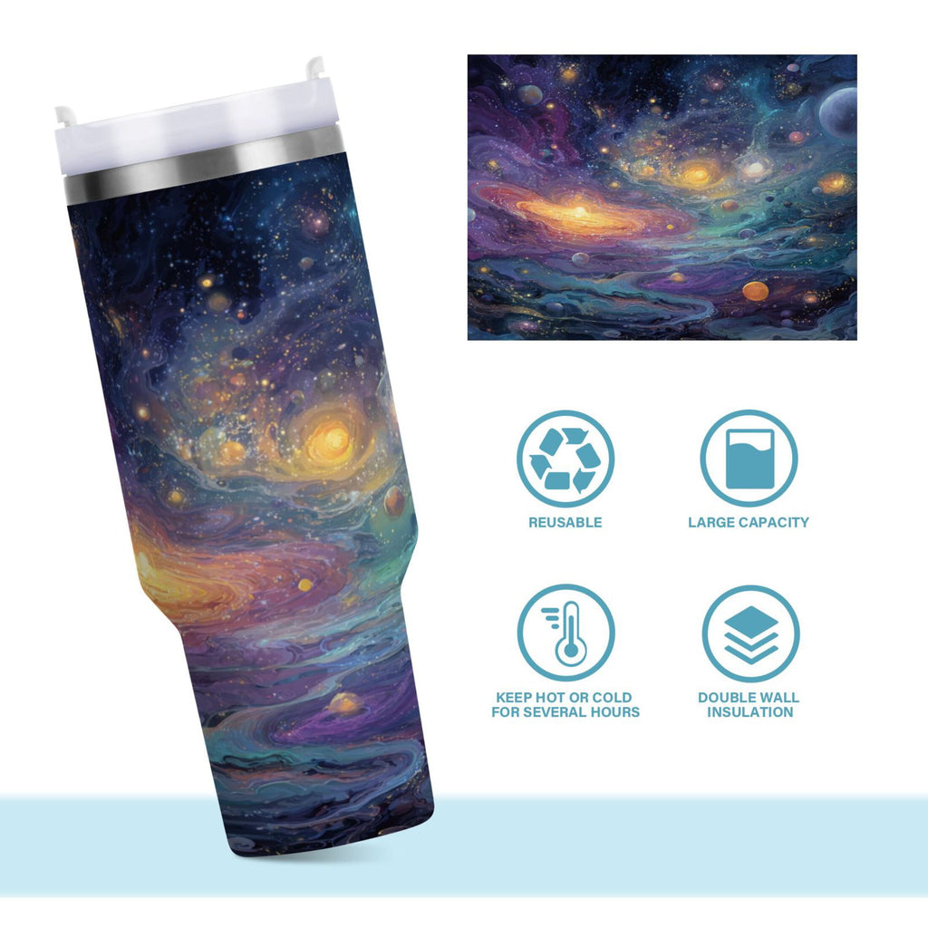 30 oz Insulated Stainless Steel Tumbler Double Wall Stainless Steel Tumbler with 2-Way Drinking Vibrant and Colorful Universe - A4XR