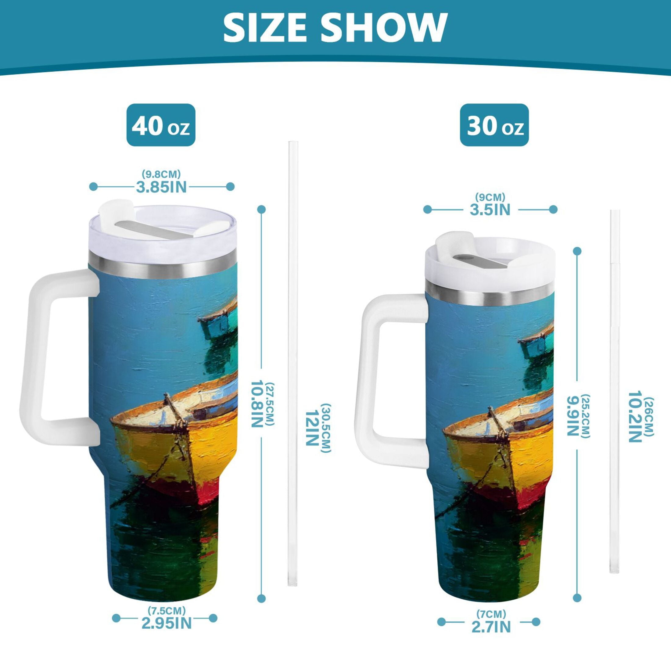30 oz Insulated Stainless Steel Tumbler Double Wall Stainless Steel Tumbler with 2-Way Drinking Colorful Row Boats - C2FH
