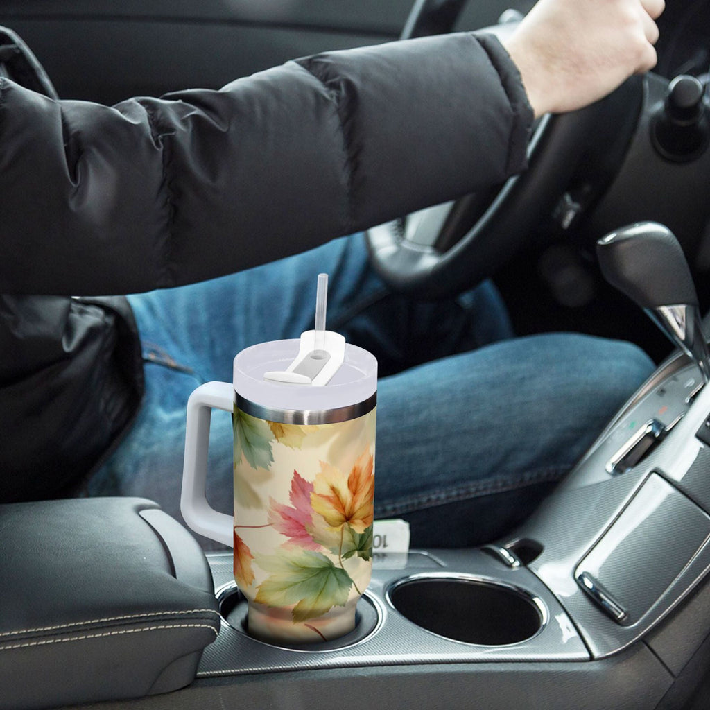 40 oz Insulated Stainless Steel Tumbler Double Wall Stainless Steel Tumbler with 2-Way Drinking Watercolor Maple Leaves Pattern - 5YJP