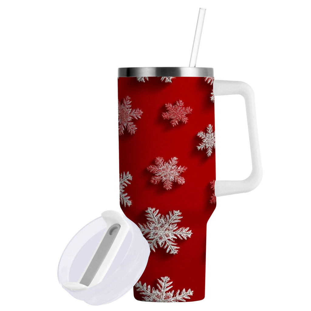 30 oz Insulated Stainless Steel Tumbler Double Wall Stainless Steel Tumbler with 2-Way Drinking Red and White Snowflakes - 7Z4Y