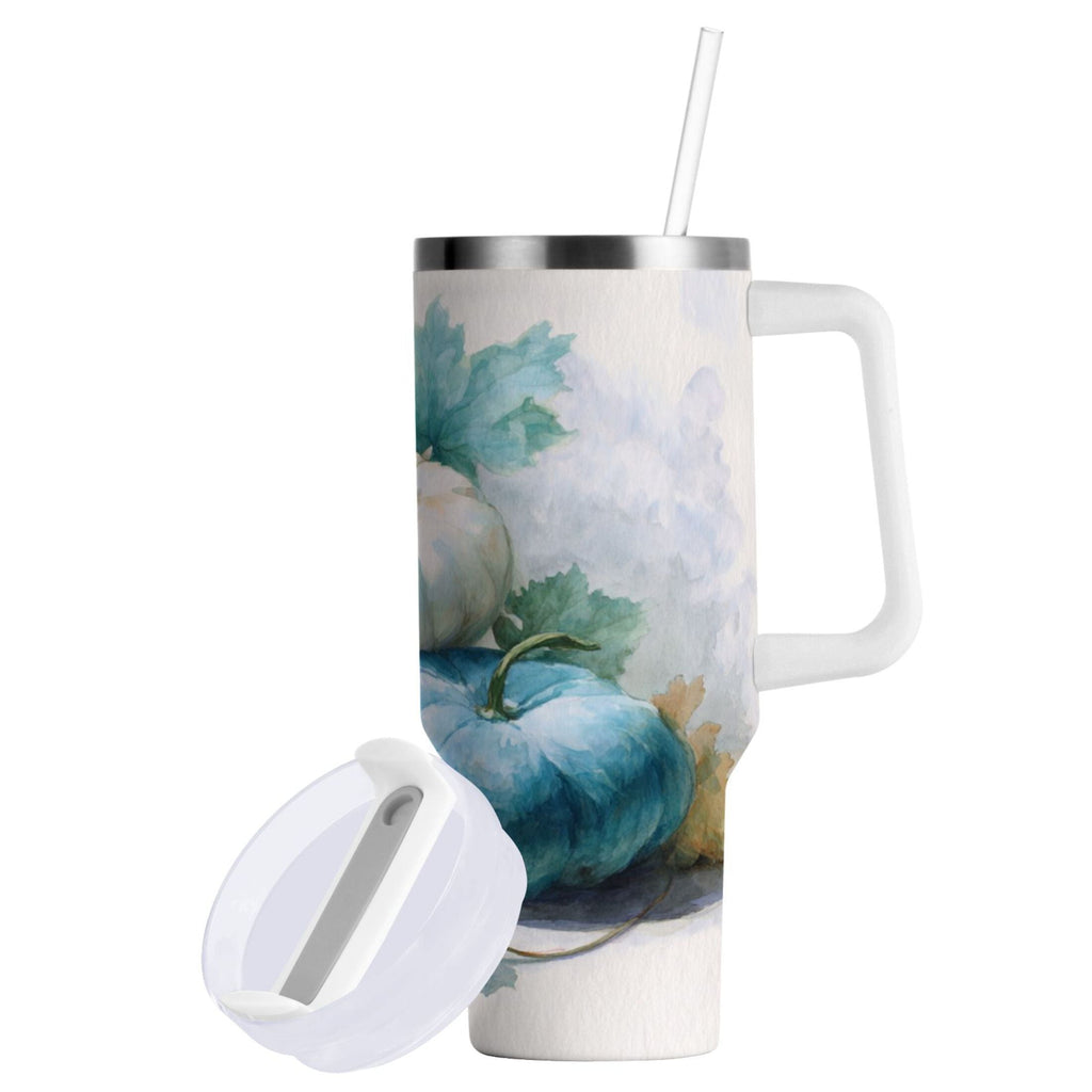 40 oz Insulated Stainless Steel Tumbler Double Wall Stainless Steel Tumbler with 2-Way Drinking Watercolor Pumpkins and Leaves - ACZK