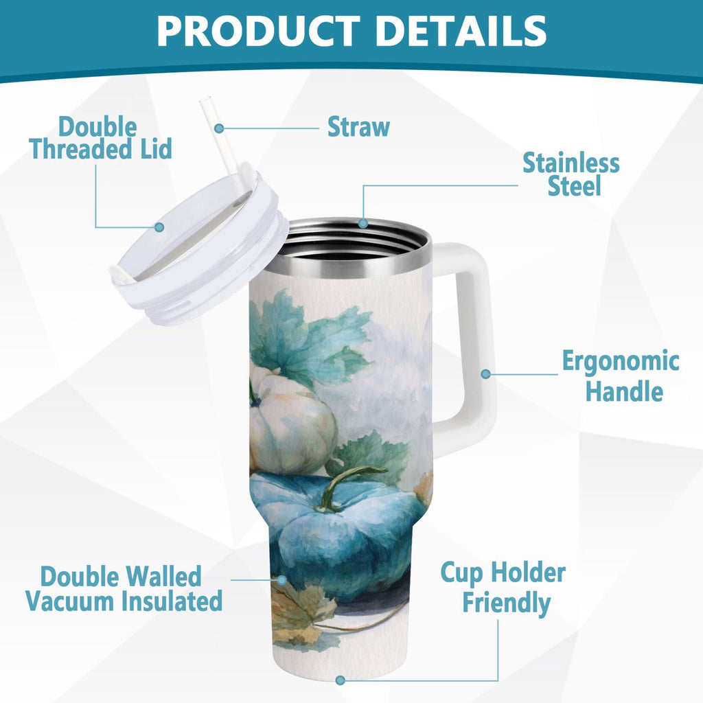 40 oz Insulated Stainless Steel Tumbler Double Wall Stainless Steel Tumbler with 2-Way Drinking Watercolor Pumpkins and Leaves - ACZK