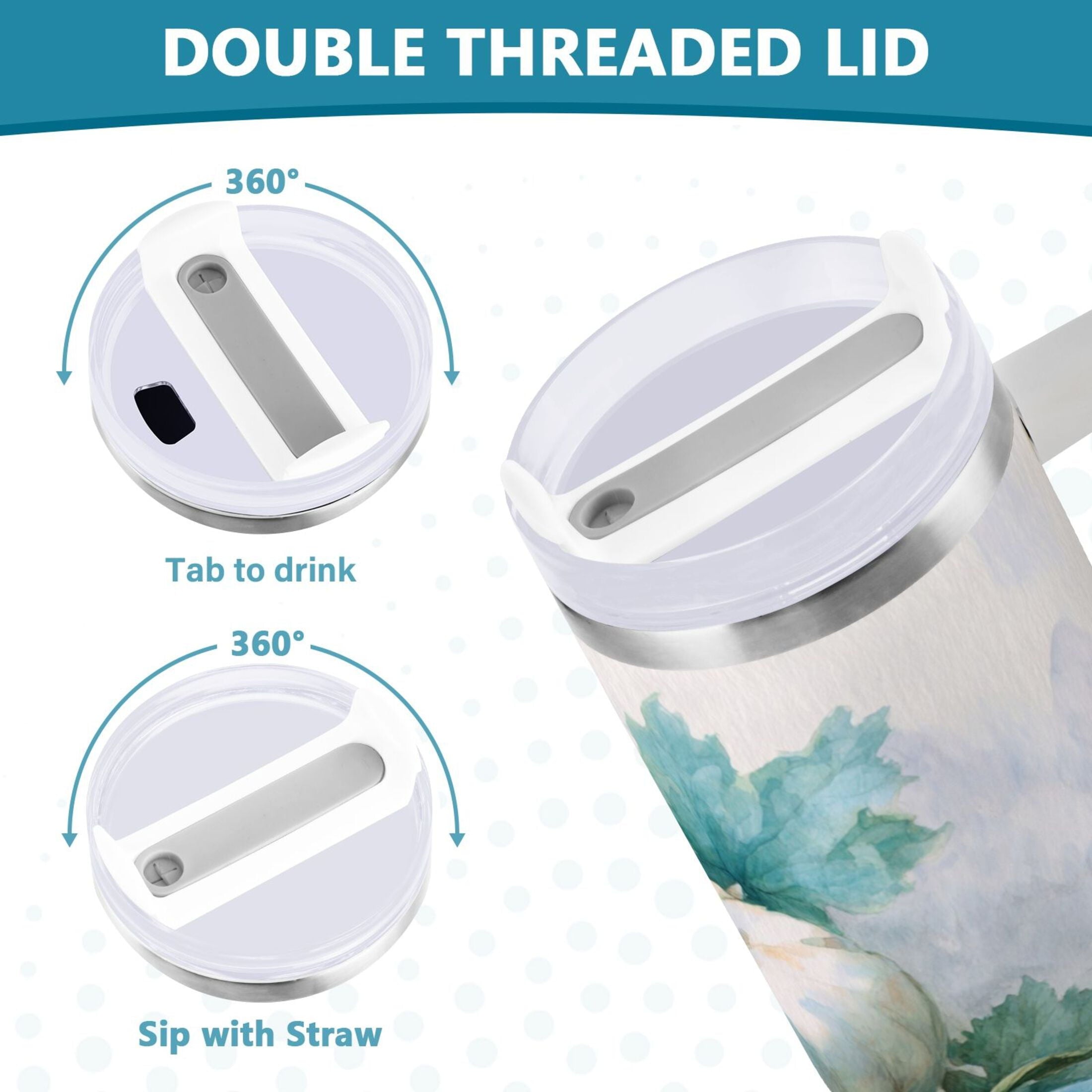 40 oz Insulated Stainless Steel Tumbler Double Wall Stainless Steel Tumbler with 2-Way Drinking Watercolor Pumpkins and Leaves - ACZK