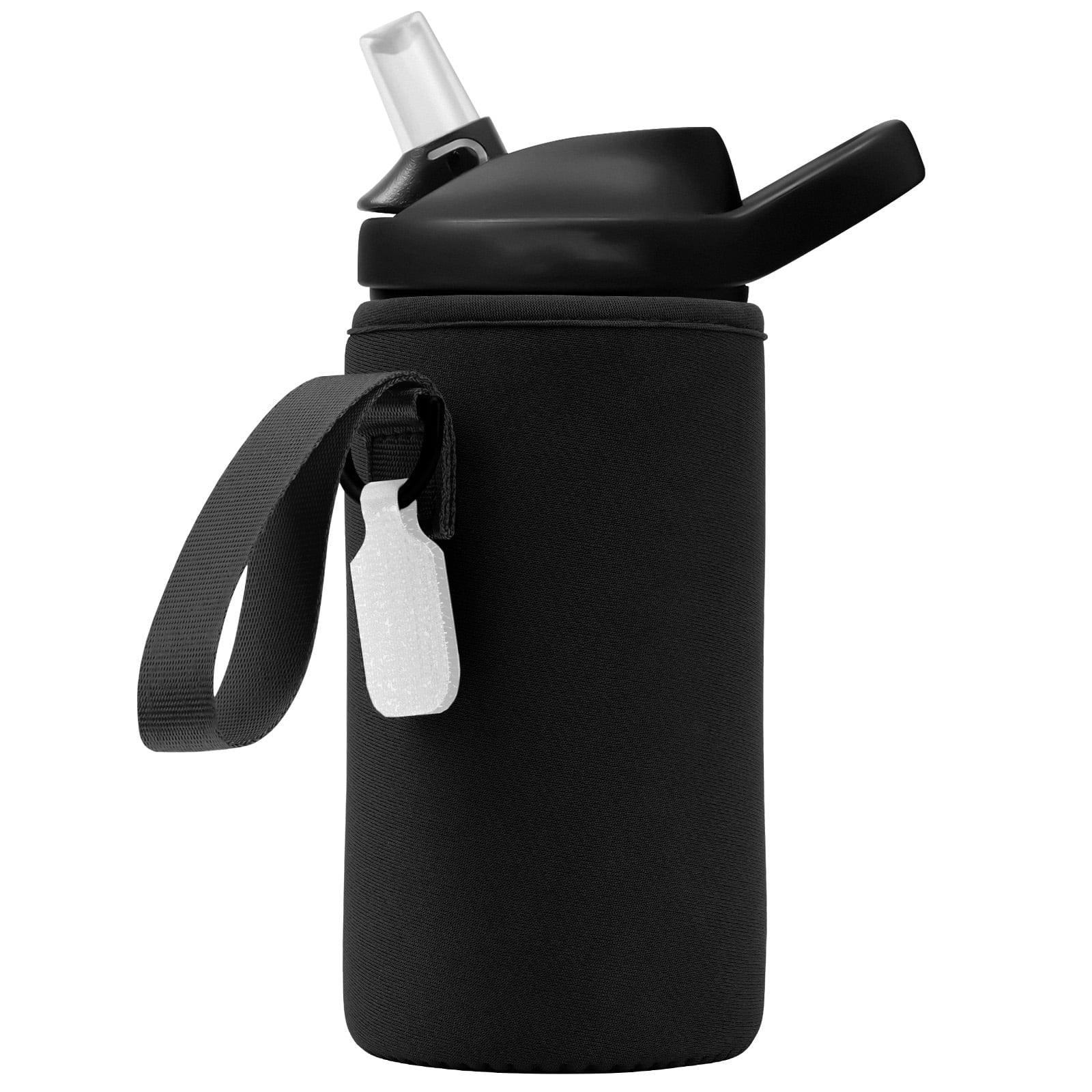 Linkidea Water Bottle Sleeve Compatible with CamelBak Eddy+ Tritan 14oz, Steel 12oz Kids Bottle, Waterbottle Holder Bag with Name Tag, Black - YBZM