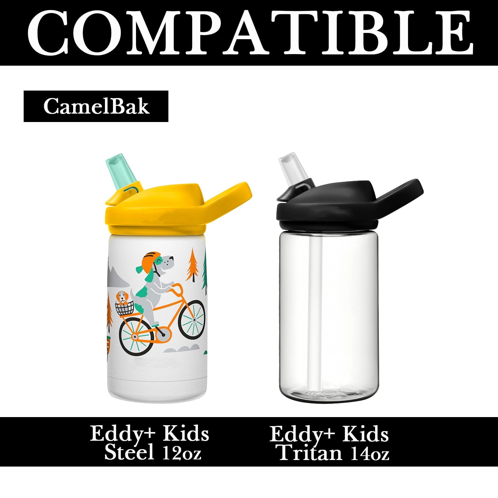 Linkidea Water Bottle Sleeve Compatible with CamelBak Eddy+ Tritan 14oz, Steel 12oz Kids Bottle, Waterbottle Holder Bag with Name Tag, Black - YBZM