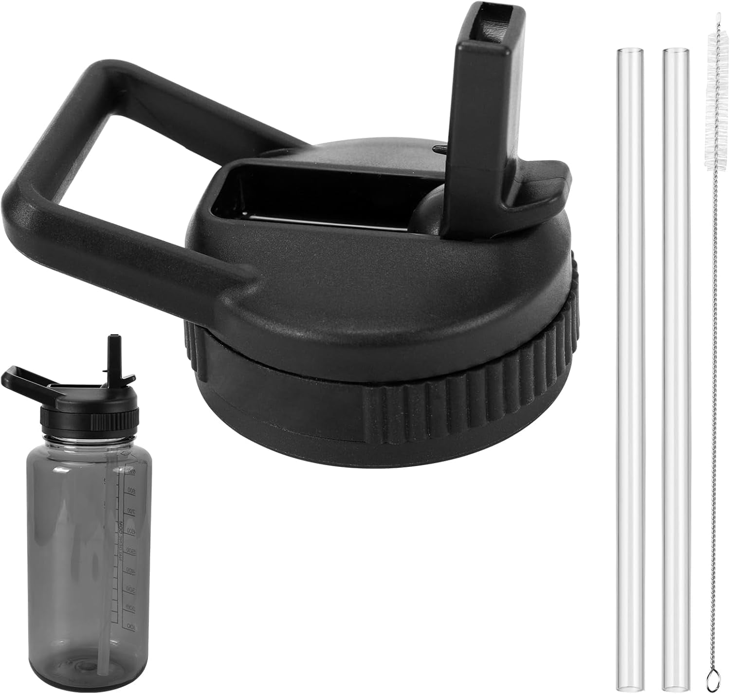 Straw Lid Compatible with Nalgene Water Bottles 32 OZ, BPA-Free Straws Lid with Handle for Nalgene Wide Mouth, Replacement Bottle Cap Accessories with 2 Straws and 1 Straw Brush - UQ2T
