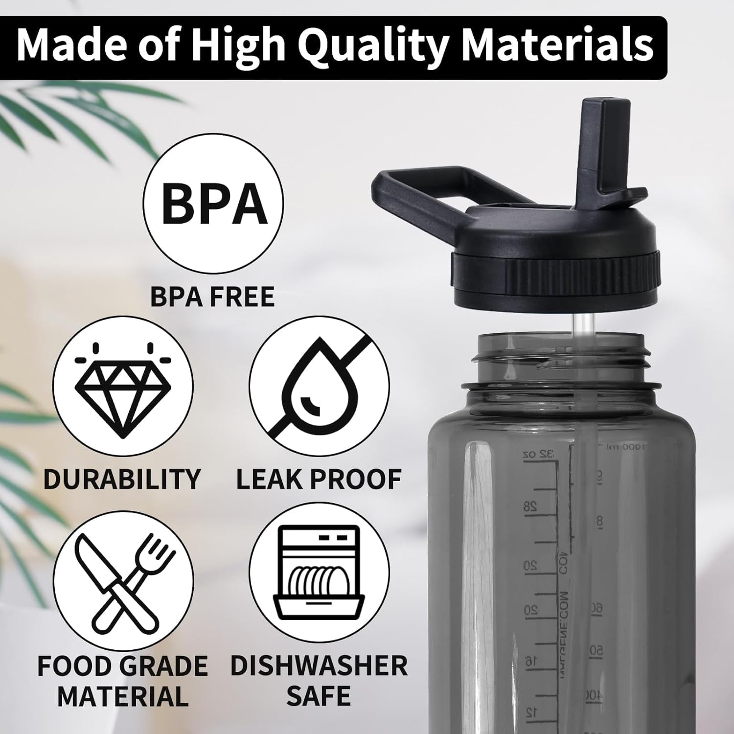 Straw Lid Compatible with Nalgene Water Bottles 32 OZ, BPA-Free Straws Lid with Handle for Nalgene Wide Mouth, Replacement Bottle Cap Accessories with 2 Straws and 1 Straw Brush - UQ2T