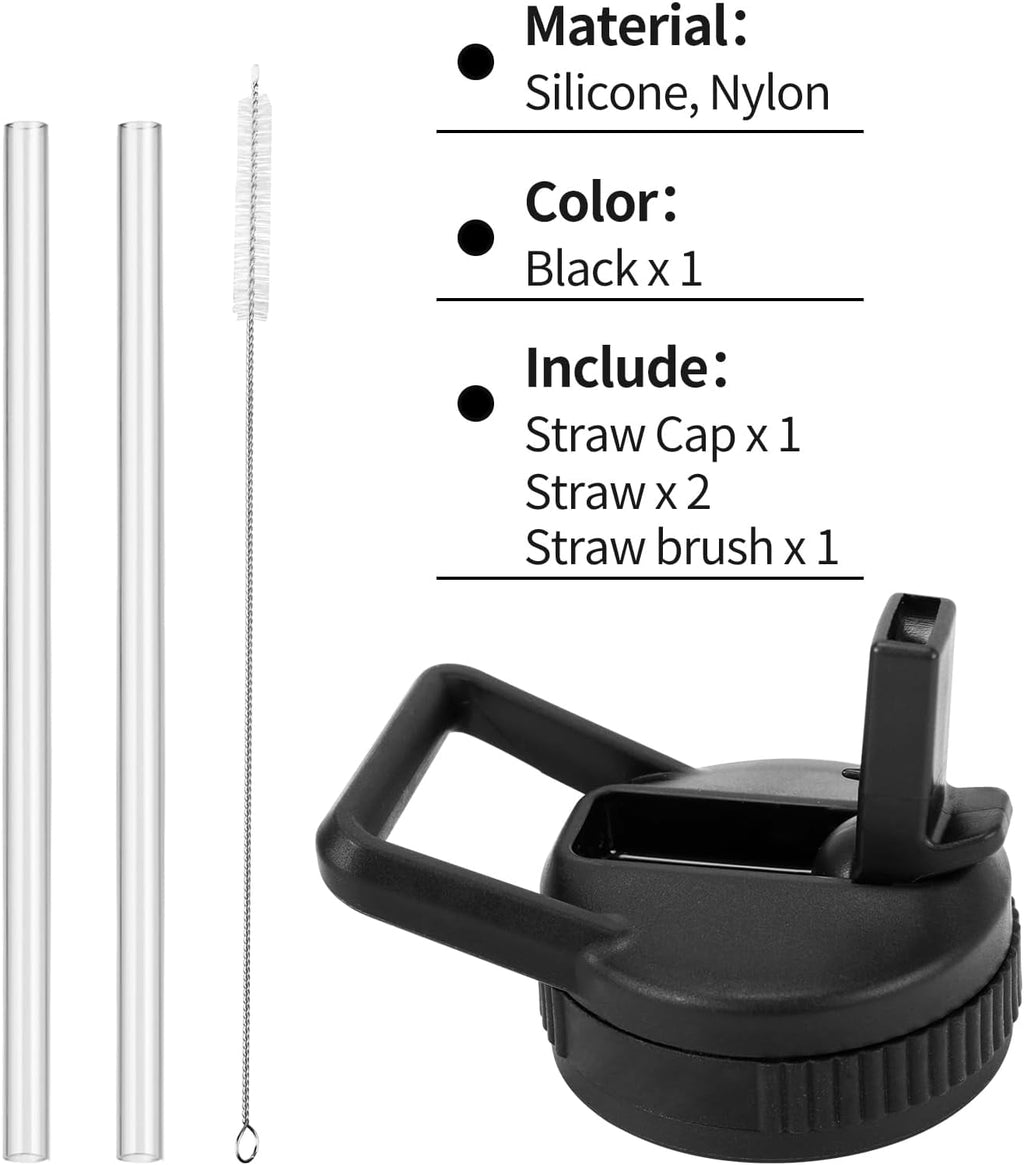 Straw Lid Compatible with Nalgene Water Bottles 32 OZ, BPA-Free Straws Lid with Handle for Nalgene Wide Mouth, Replacement Bottle Cap Accessories with 2 Straws and 1 Straw Brush - UQ2T