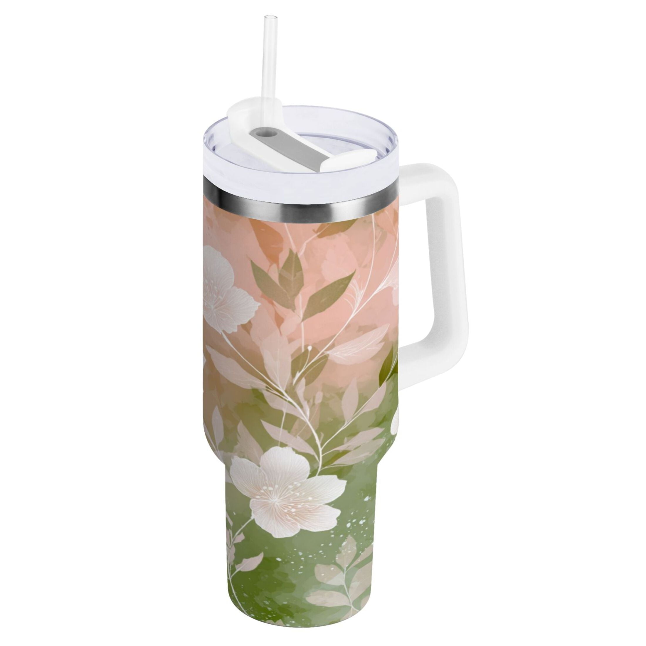 30 oz Insulated Stainless Steel Tumbler Double Wall Stainless Steel Tumbler with 2-Way Drinking Gradient Elegant Floral - HVLR