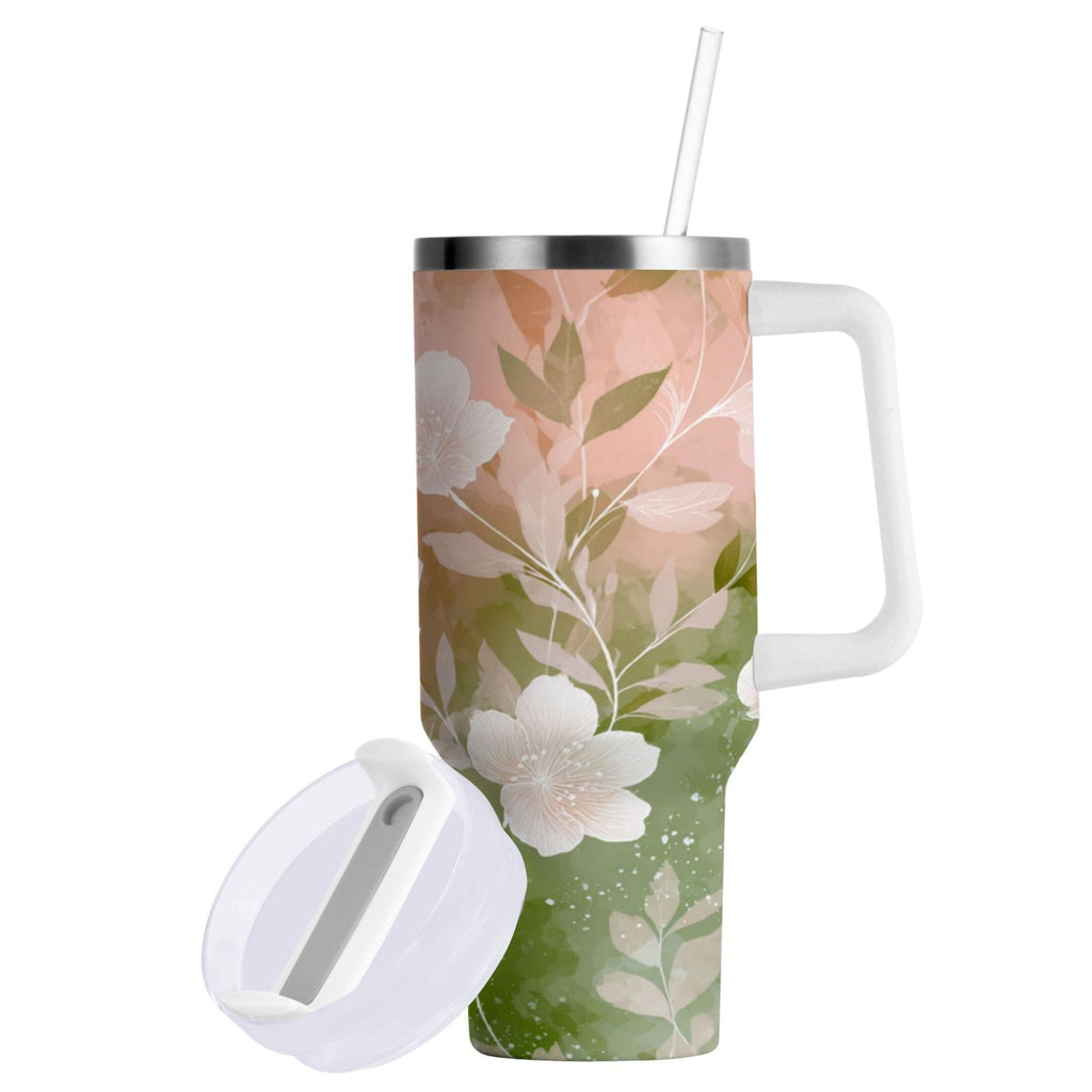 30 oz Insulated Stainless Steel Tumbler Double Wall Stainless Steel Tumbler with 2-Way Drinking Gradient Elegant Floral - HVLR