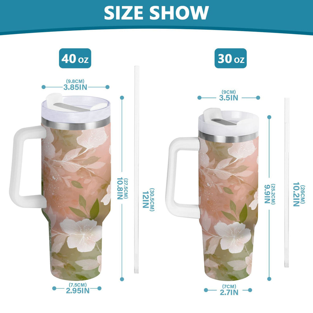 30 oz Insulated Stainless Steel Tumbler Double Wall Stainless Steel Tumbler with 2-Way Drinking Gradient Elegant Floral - HVLR