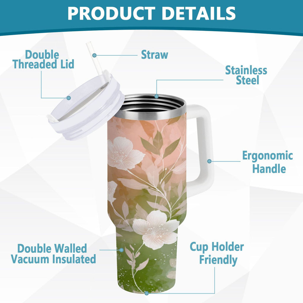 30 oz Insulated Stainless Steel Tumbler Double Wall Stainless Steel Tumbler with 2-Way Drinking Gradient Elegant Floral - HVLR