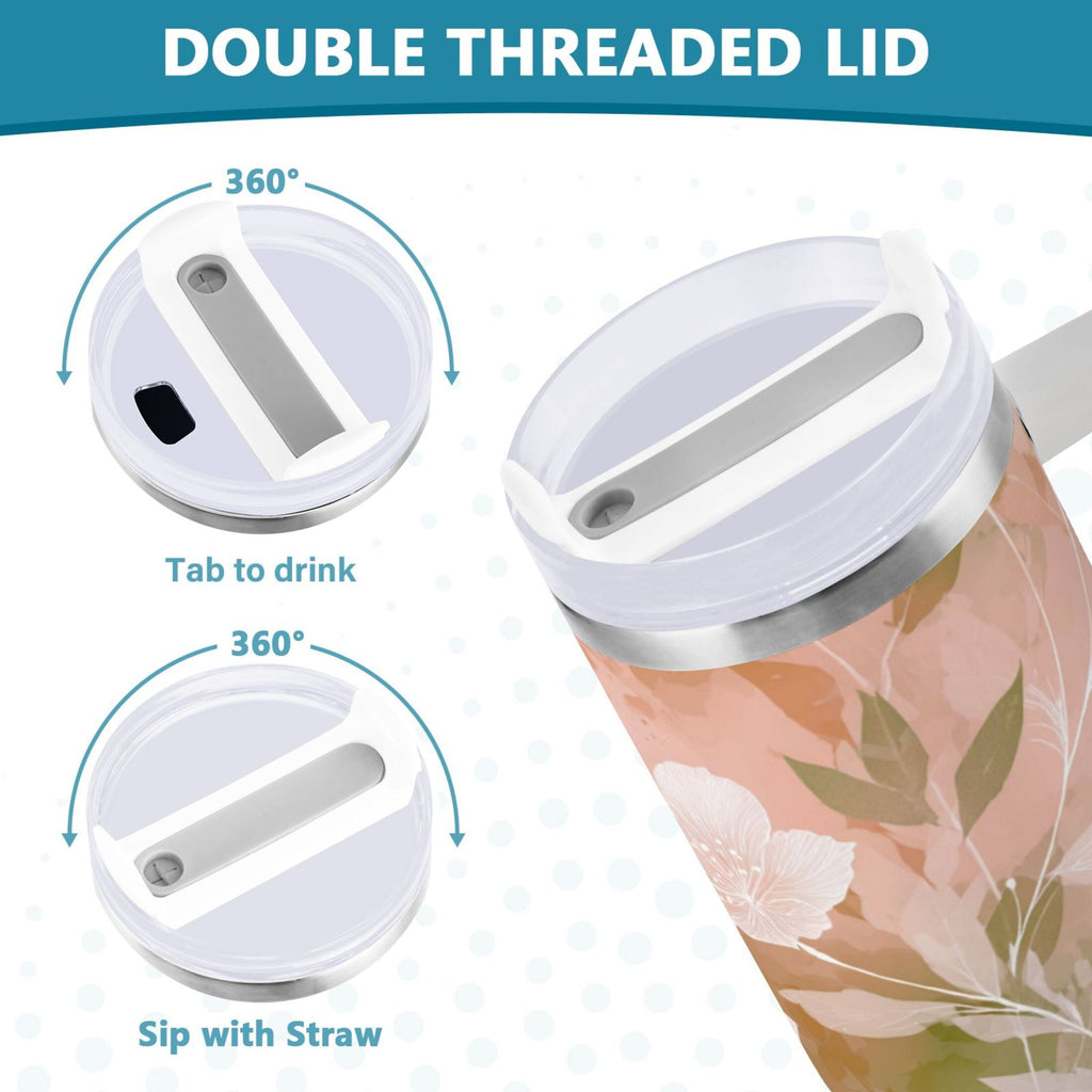 30 oz Insulated Stainless Steel Tumbler Double Wall Stainless Steel Tumbler with 2-Way Drinking Gradient Elegant Floral - HVLR