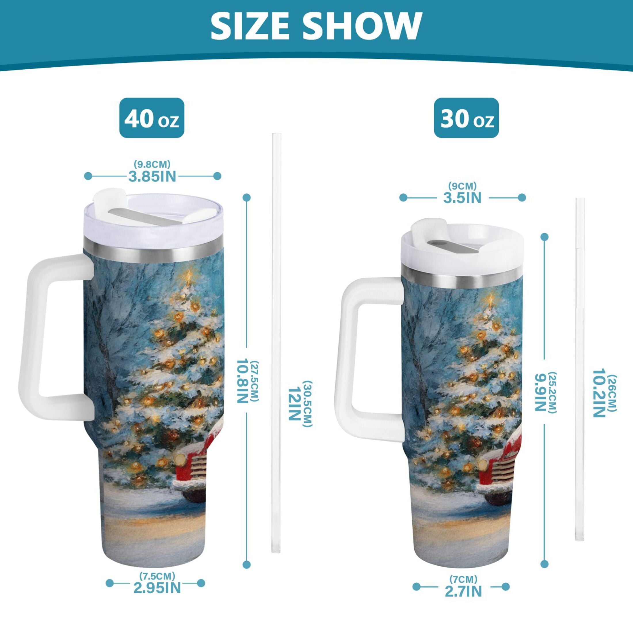 40 oz Insulated Stainless Steel Tumbler Double Wall Stainless Steel Tumbler with 2-Way Drinking Christmas Snowman in A Red Truck - 6D5B