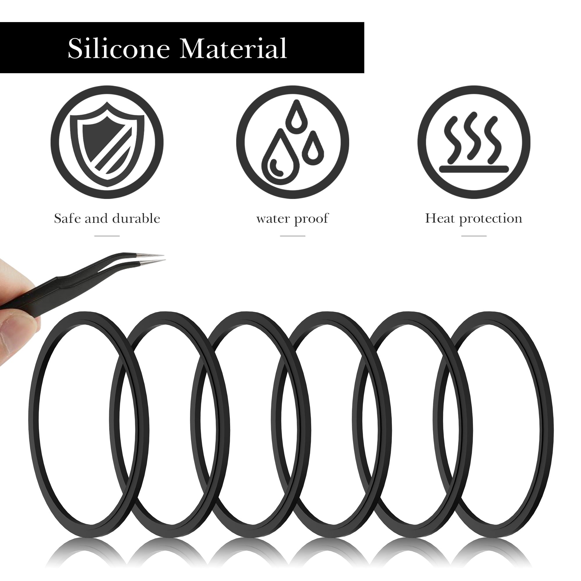 Linkidea 6 Pack Water Bottle Gasket Replacement Compatible with Contigo Byron Snapseal Travel Mug 16oz/20oz, Silicone O Ring Leak Proof Rubber Seal with Tweezer for Bottle Lid, Black - HV6G